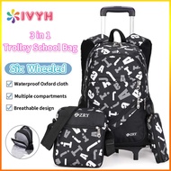 IvyH Detachable Trolley School Bag Waterproof School Backpack with 6 Wheels Unisex Casual School Bag Wheeled Travel Luggage for Kids Teens College Adult