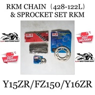 Y15 Y15ZR FZ150 Y16ZR RANTAI RKM 428-122L MOTORCYCLE CHAIN & FRONT+REAR SPROCKET