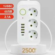 Stop Kontak 3 Plug 4 USB 1 USB Type C 10A 250V 2500W 2.1A With Electrical Security - SMD