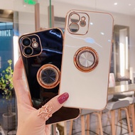 360 Ring Holder Phone Case For iPhone 13 12 Pro Max Casing Gold Plating Metal Stand Back Cover For i