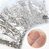 1440pcs/bag Mixed Size Flat Bottom Nail Rhinestone Classic Half Round Charm Sparkle Ice Transparent 