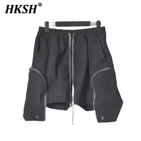 HKSH Summer RO Style Fashion Dark Beach Personalized Casual Shorts Normal Crotch Zipper Split Pants 