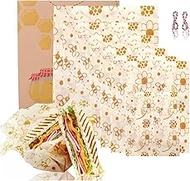 Hishop Reusable Beeswax Food Wrap 7 Pack - Perfect for Reusable Sandwich Bags and Covering Dishes - Eco-Friendly - Includes 1 S, 2 M, 2 L，2 XL Size Wraps (LINAN001)