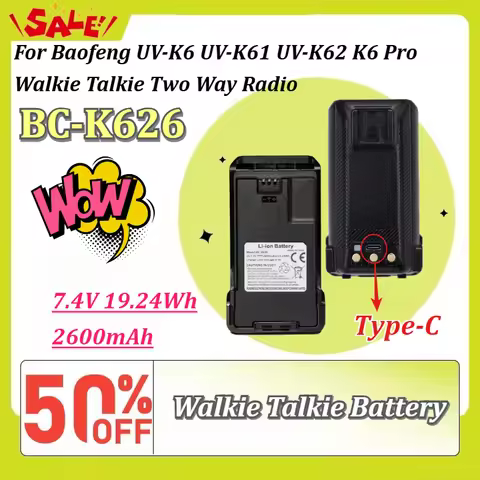 Type-C BC-K626 7.4V 2600mAh 19.24Wh Li-ion Battery for Baofeng UV-K6 UV-K61 UV-K62 K6 Pro Walkie Tal