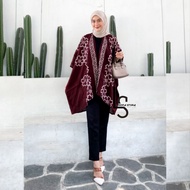 Outfit Kondangan Simpel One Set Batik Outer Rok Lilit Kimono Wanita Rayon Motif Mega Mendung