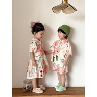 Brother Sisters Summer Clothes Children Summer Flower Shirt Suit Boys Vacation Style Suit 2026 Baby 