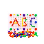 T4TOYS Board Beads Blocks for Kids with Beads Blocks Puzzle Building Nails Blocks Colorful Nails Peg