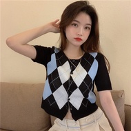 2021 New Argyle Street Plaid Knit Sweater Women's College Style Autumn Sleeveless Sweater
