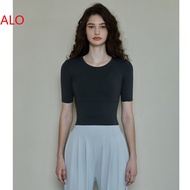 【ALO】 Spring/Summer Yoga Wear Alo Yoa Short Sleeve Tight Exercise Workout Clothes Round Slim T-Shirt