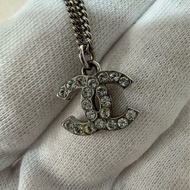 Chanel 銀色雙C水鑽項鍊