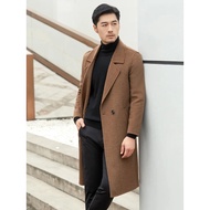 Korean men's long coat, men's long blazer, flannel material