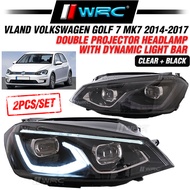 Vland Volkswagen Golf 7 MK7 2014 - 2017 Double Projector Headlamp With Dynamic Light Bar