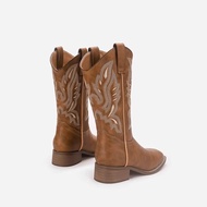 Giày Cowboy Cao Gót Dày với Mở V-Chữ