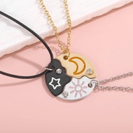 Alloy Cartoon New Style Stitching Star Moon Sun Three-Piece Colorful Necklace Round Diamond Pendant