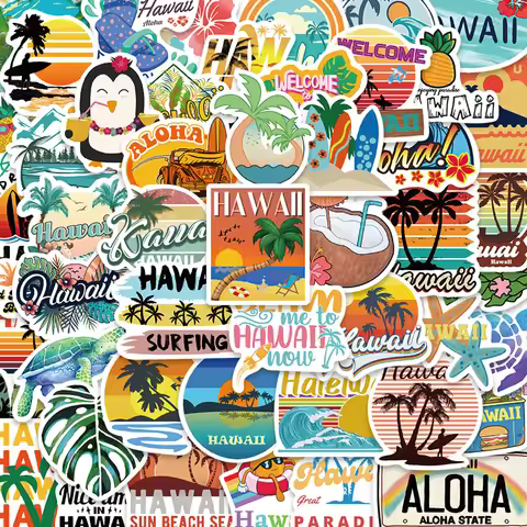 50pcs Hawaii Scenery Sticker Cartoon Fashion Decal For Phone Skateboard Luggage Guitar Laptop Decora