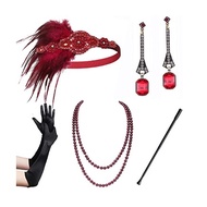 1920s Flapper girl dress Halloween Costumes Gloves Cigarette Rod Necklace Headband Top Five-Piece Set