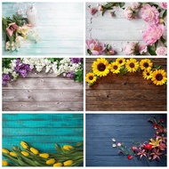 （Lao new de photo frame） Floral Flowers Decoration Wooden Board Photography Backdrops Custom Girls Sakura Sunflowers Plank Party Studio Photo Backgrounds