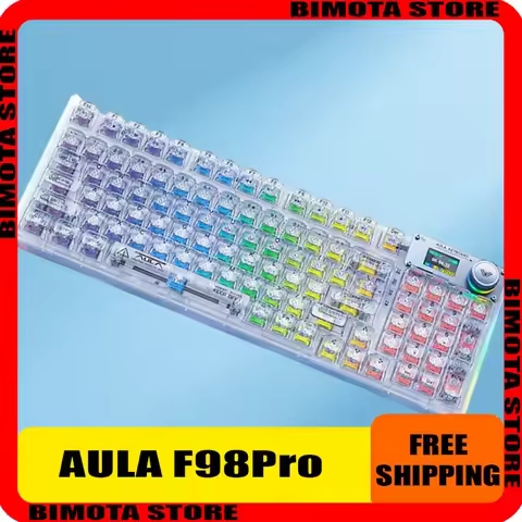 AULA F98PRO Mechanical Wireless Keyboard Transparent Keycaps RGB BT5.0/2.4G/USB-C RGB Backlit Gaming