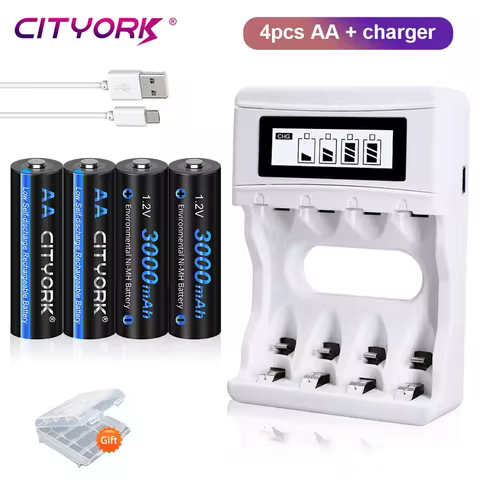 CITYORK 1.2V AA Rechargeable Batteries LR06 AA Cell 3000mAh Ni-MH AA Rechargeable Battery With Batte