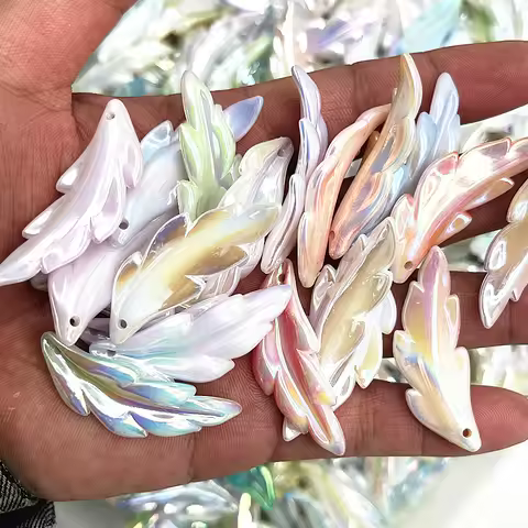 10pcs/lot 15x40mm Acrylic Feather Loose Spacer Beads for Bracelets Mobile Phone Chains Pendant DIY A