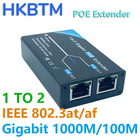 HKBTM Gigabit 2 Port POE Extender, IEEE 802.3af/at PoE+ Standard, 10/100/1000Mbps, POE Repeater 100