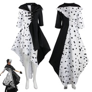 Ku de101 Devil's Hairdresser Costume - Black & White Cruella De Vil Wig Cosplay Outfit