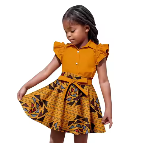 African Cotton Breathable Ankara Puff Sleeve Bowtie Dashiki Dress for Baby Girls Kids Children Outfi
