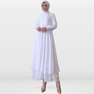 Baju Gamis Wanita Dewasa Putih Polos Modern Umroh Ceruti Model Doble