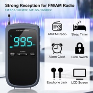 Portable AM FM Digital Radio Personal Stereo Pocket Radio Rechargeable with Headphone Jack Alarm Clock for Outdoor Weather Broadcast