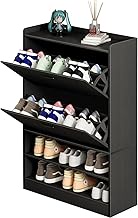 FRIZIONE 18 Pair Shoe Storage Cabinet with 2 Flip Drawers and 2 Tier Shelves, Free Standing Shoe Rack Organizer for Entryway, Tall Shoe Rack Shelf for Front Door Entrance, Closet