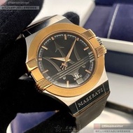 MASERATI手錶,編號R8851108014,42mm金銀六角形精鋼錶殼,古銅色中三針顯示, 大三叉錶面,咖啡色真皮皮革錶帶款,傳奇設計!, 巧奪天工之作!