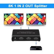 8K HDMI Splitter 1x2 4K@120Hz HDMI2.1 Audio Video Converter 1 in 2 Out Dual Display 3D HDR 7680x4320P@60hz for PS4 PS5 Xbox Game DVD Laptop PC To TV Monitor Projector