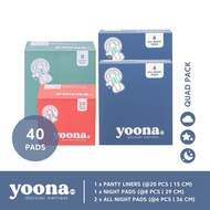 YOONA Quad Pack All Night (4 boxes) Organic Pads I Organic Pads 2 AN 1 N 1 L