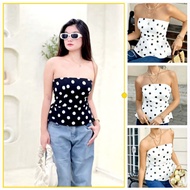 HAZEL Gio Polka Plain Color Tube TOP - size: xs, small, medium, large - current trend -