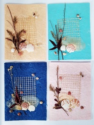 การ์ดอวยพรลายเปลือกหอย diy แฮนเมด การ์ด ของขวัญ วันเกิด (ขนาด L) Handmade Mulberry Paper Card with Seashells (Size L)