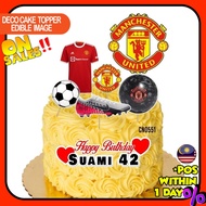 [CUSTOM NAME] Happy Birthday Cake Topper Manchester United Decoration Set Party Accessories Banner H