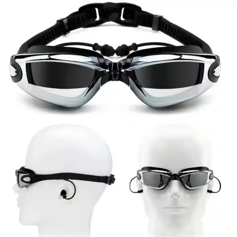 Swimming Goggles Adult Myopia Swimming Goggles One-piece Earplugs Electroplating Anti-fog High-defin