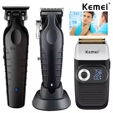 Kemei Men Barber Hair Clippers and Trimmer Kit 0mm Cordless Fading Hair Cutting Machine Combo Electr