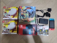 nintendo switch 大電 + 太鼓 2套 + ringfit +128gb sd