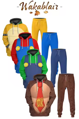Donkey Cosplay Hoodie Pants Kong Costume Peach Movie Princess Clothing 3D Printed Hooded Sweatshirt 