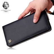 （Layor wallet）  LAORENTOU Men Genuine Leather Simple Long Wallet Large Capacity Zipper Wallet Man Card Holder Bifold Wallet Clutch With Wristlet