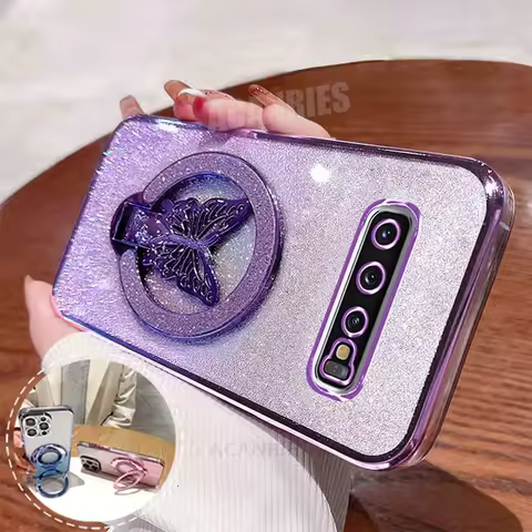 S 10 9 Plating Butterfly Holder Silicone Case For Samsung Galaxy S10 Plus S10plus S9 Note8 Note9 Bac