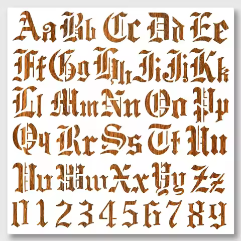 Gothic A to Z Alphabet Numbers Stencil, 11.81x11.81 Hollow Out Drawing Painting Template Reusable DI