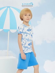 男童天然透氣柔軟莫代爾鯊魚印花短袖短褲睡衣套裝