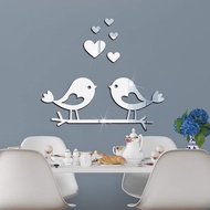 Wall Stickers Branch Bird Love Heart Acrylic Mirror Stickers Three-Dimensional Waterproof Self-Adhesive DIY Valentine's Day Decoration Mirror Wall Stickers