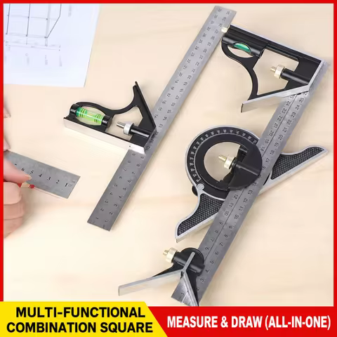 Adjustable Sliding Combination Square Ruler, Metal Ruler Framing Square T Ruler Carpentry Woodworkin