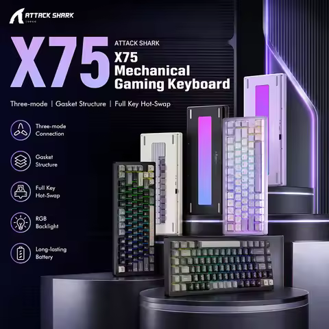 ATTACK SHARK X75 Wireless Mechanical Keyboard 75 Percent Full Aluminum Gasket RGB Hot Swappable Tri 