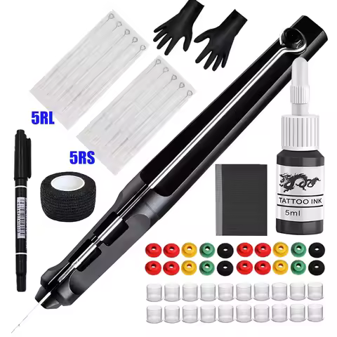 DIY Hand Poke and Stick Tattoo Kit with Tattoo Needle Ink Glover Grommet Bandage Tattoo Poke Stick K