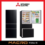 MITSUBISHI 492L / 402L INVERTER Refrigerator MR-CGX56EN-GBK MR-CGX46EN-GBK 3-Door Fridge (Glass Black) Peti Sejuk