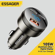 Essager 105W 2C+A Car Charger USB Type C PD Fast Charging Phone Quick Charge for iPhone15 Huawei Mate 60 Pro Xiaomi Samsung iPad Laptop Tablet 12V-24V Car Model Universal